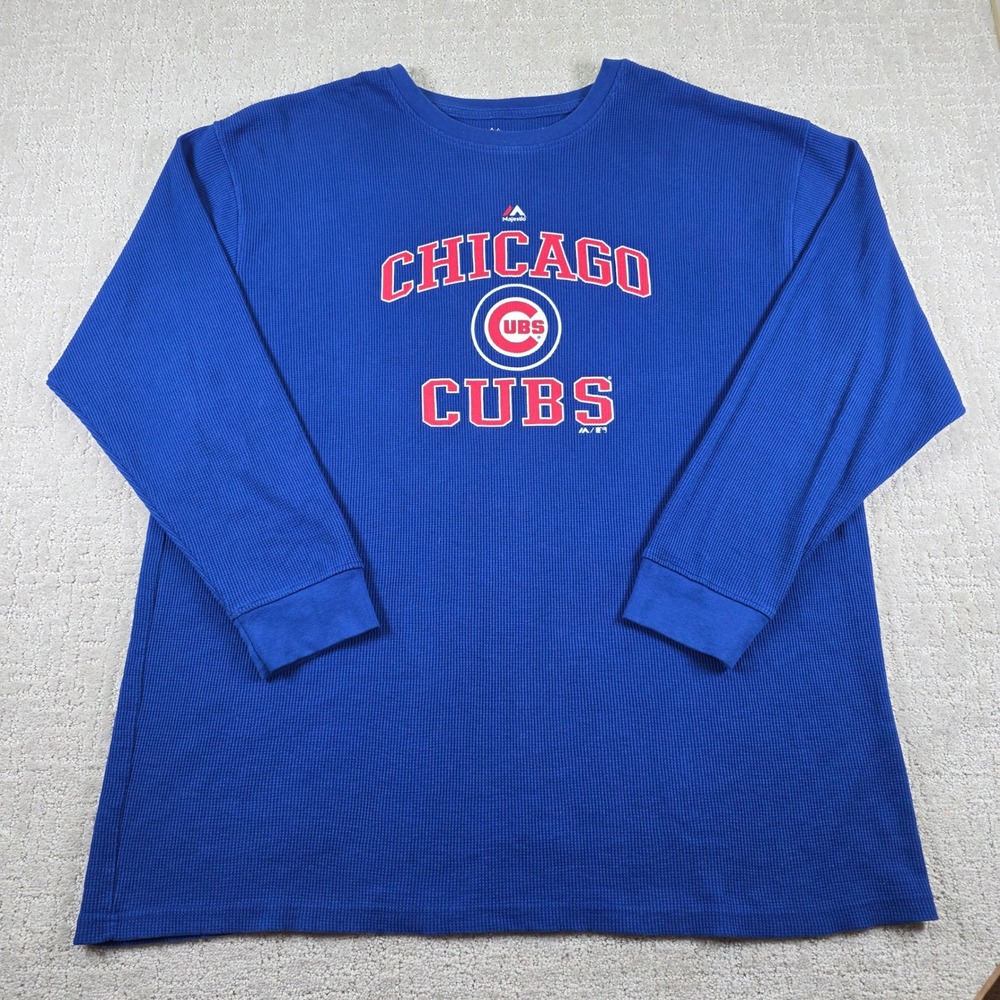 Majestic Chicago Cubs Long Sleeve Thermal Shirt Mens 3XLT Blue Waffle Knit MLB